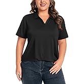 Idtswch Women's Plus Size V-Neck Short Sleeve Polo Shirt Quick-Dry UPF 50+ Casual Work Golf Shirt(XL-6XL)