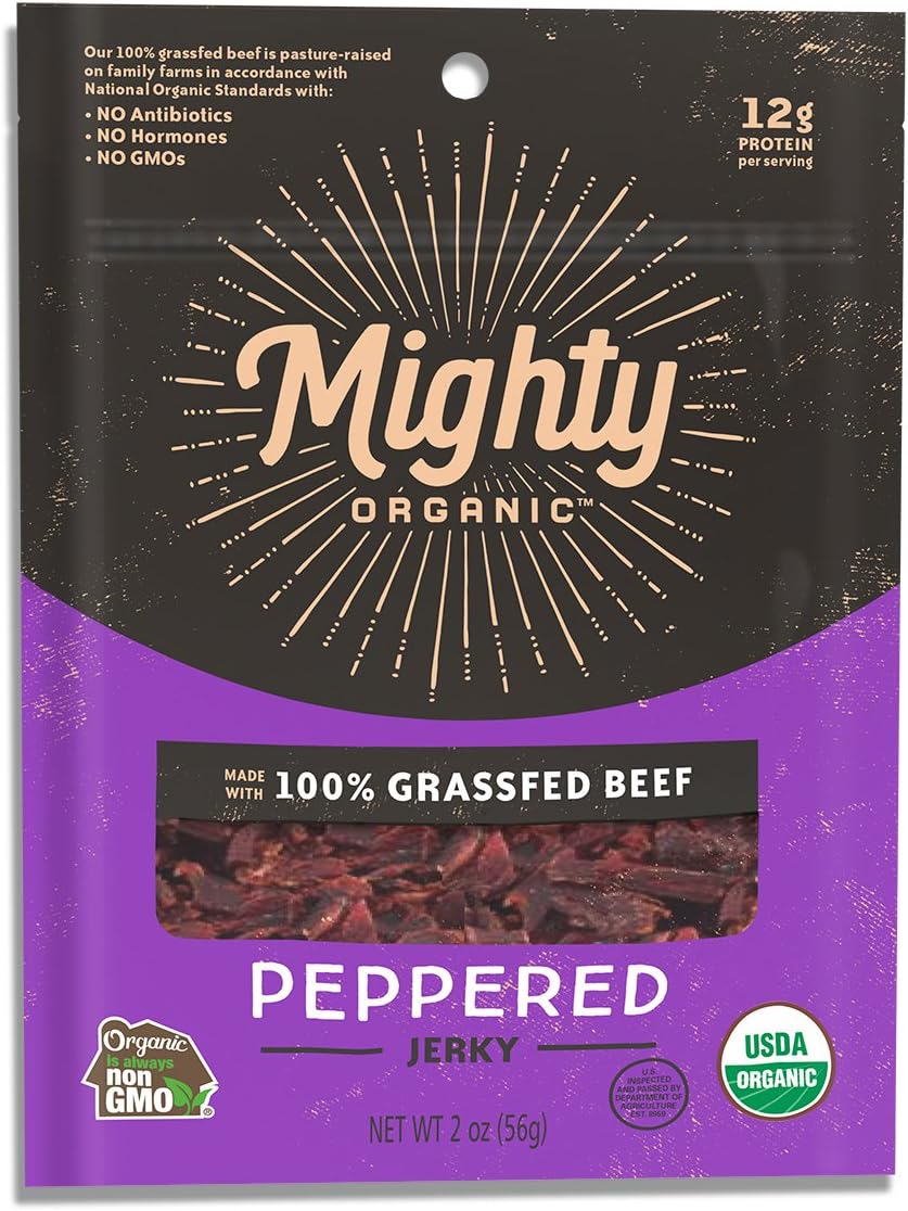 Mighty Organic, Organic 100% Grassfed Peppered Beef Jerky - 2 oz