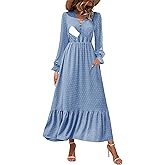 CzzzyL Women Nursing Boho Maxi Dress 2024 V Neck Swiss Dot Smocked High Waisted A-Line Ruffle Tiered Long Dress with Pockets