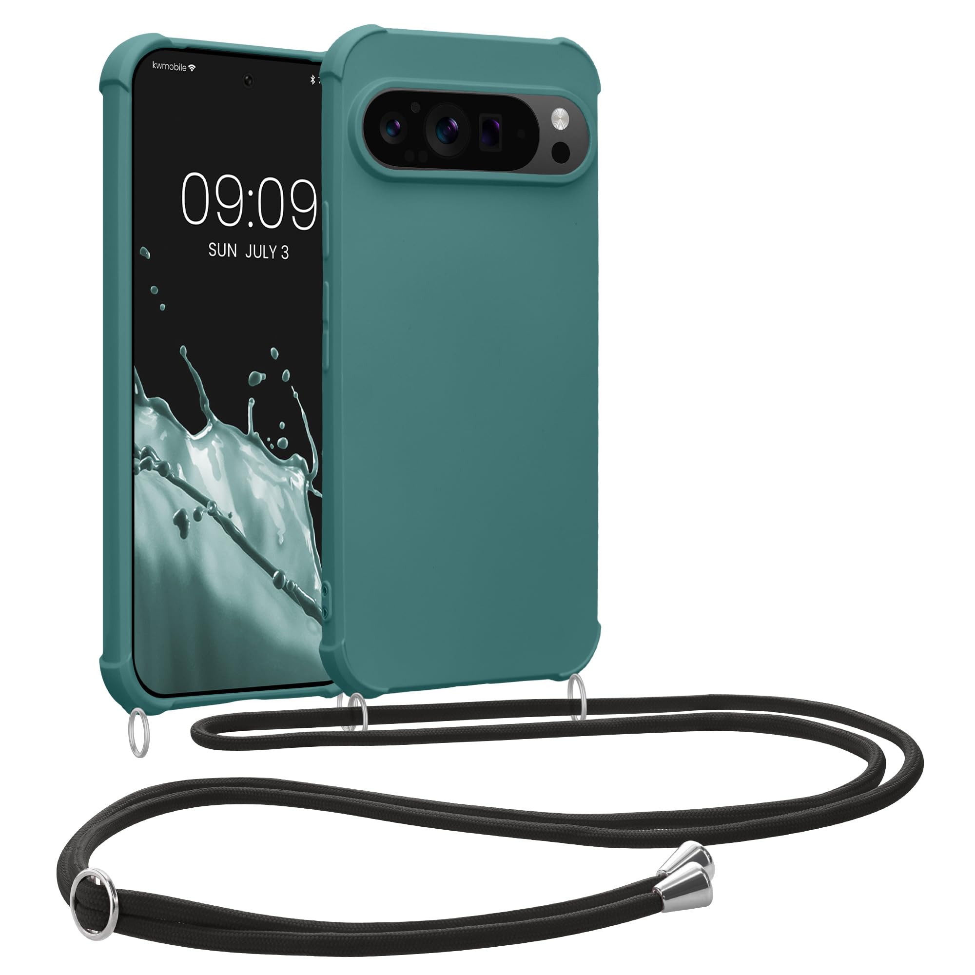 kwmobile Crossbody Case Compatible with Google Pixel 9 Pro XL Case - TPU Silicone Cover with Strap - Petrol