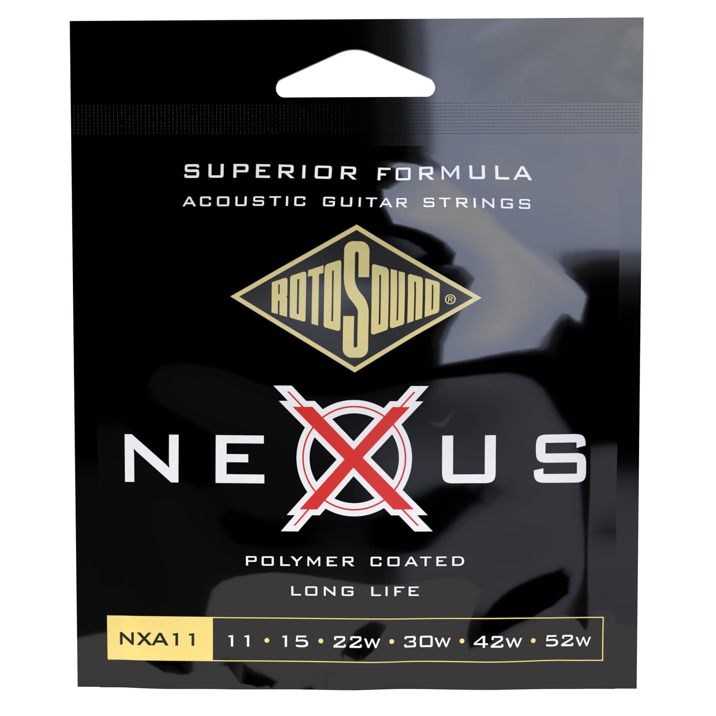 Rotosound NXA11 Clear Coated Phosphor Bronze Light Gauge Acoustic Guitar Strings (11 15 22 30 42 52)