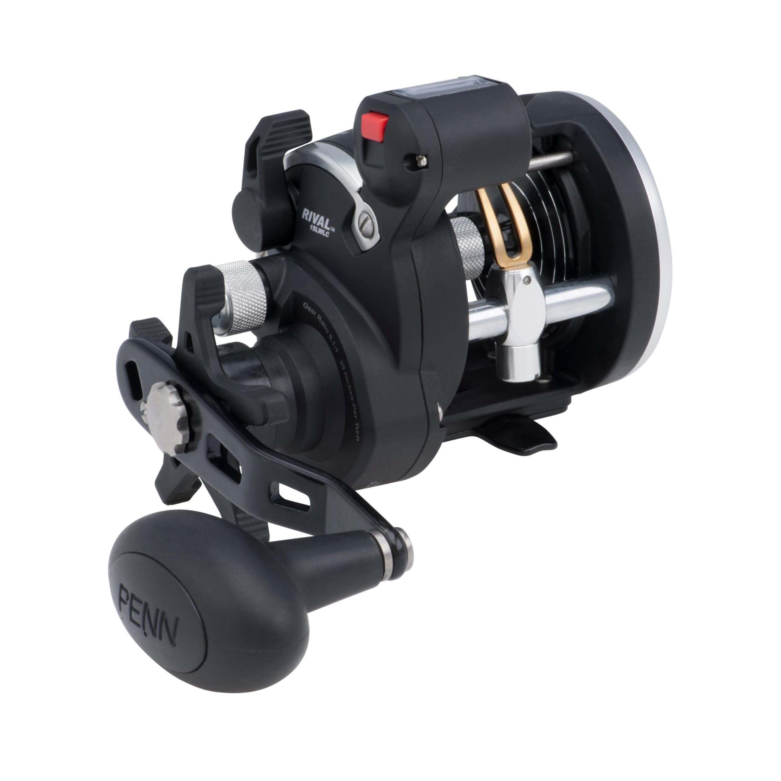 PENN Rival™ Level Wind, Fishing Reel, Conventional Reels, Sea - Boat and Kayak Fishing Reel - Heavy Duty Saltwater Reel for Cod, Bass, Flatfish, Rays, Tope, Pollack, Black/Silver, 15LC | Right Hand