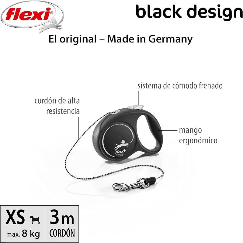 ® Black Design XS | Correia de cordão retrátil de 3 m | máx. 8 kg