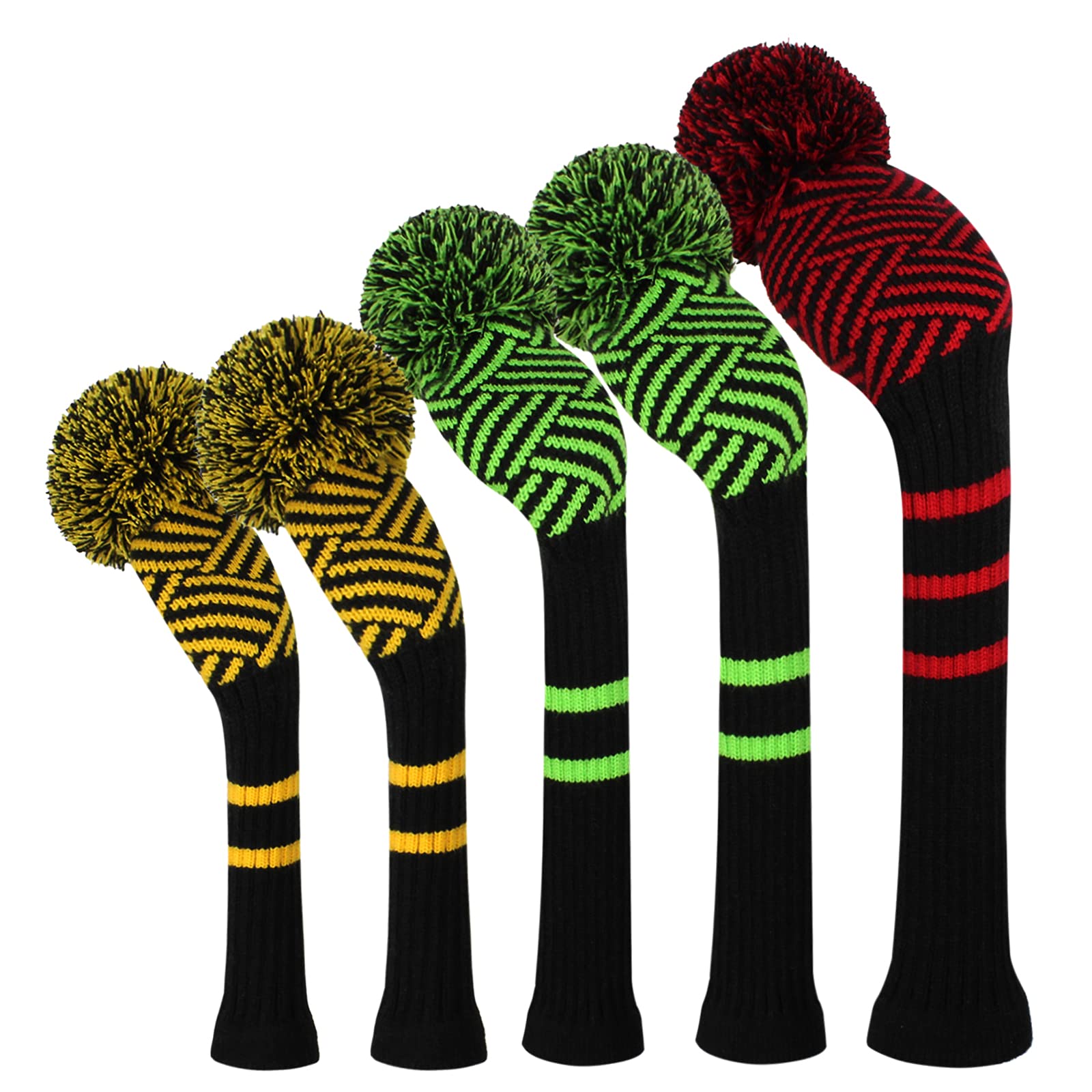 Scott Edward Golf Head Covers for Woods 5 PCS Knit Golf Club Cover Driver Cover*1 Fairway Wood*2 Hybrid (UT)*2
