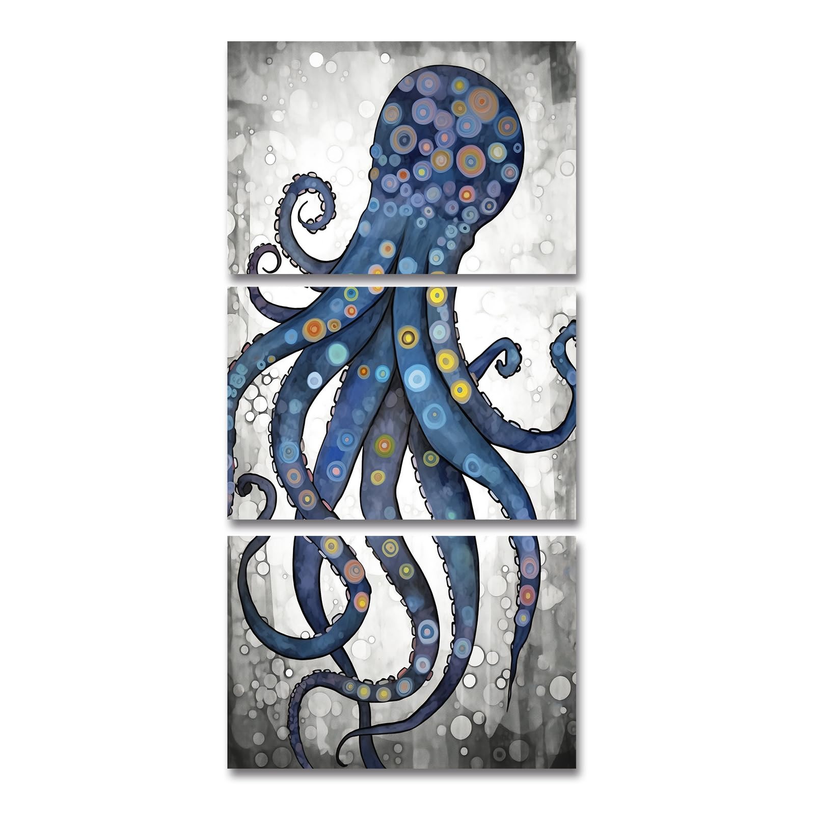 ZXHYWYM Octopus Wall Art Abstract Grey and Blue Octopus Painting Prints Sea Animal Canvas Picture Vertical Artwork Nautical Home Decor Framed(Octopus, (11.00" x 14.00" x 3PCS))