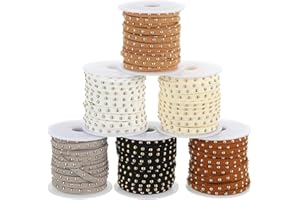 PATIKIL 65.5 Yards Studded Faux Suede Cord Rope for Jewelry Making, 6Pcs Each 10m 5mm Gold Rivets, Black/White/Silver Grey/Light Coffee/Khaki