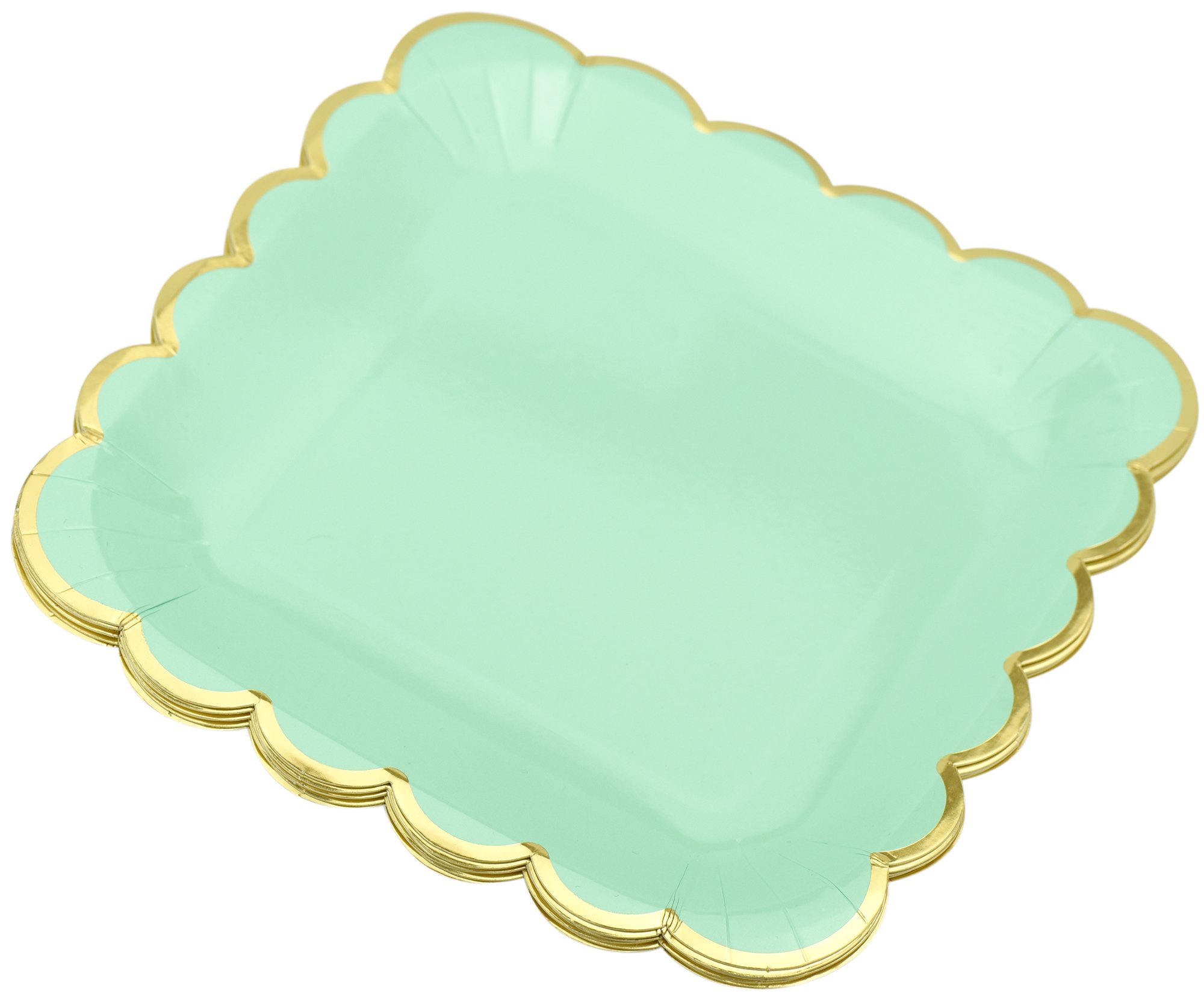 FiveSeasonStuff Paper Plates 9 inch Eco-Friendly Biodegradable Compostable (Mint Green| Gold Floral Edge | 23cm) 24pcs Disposable