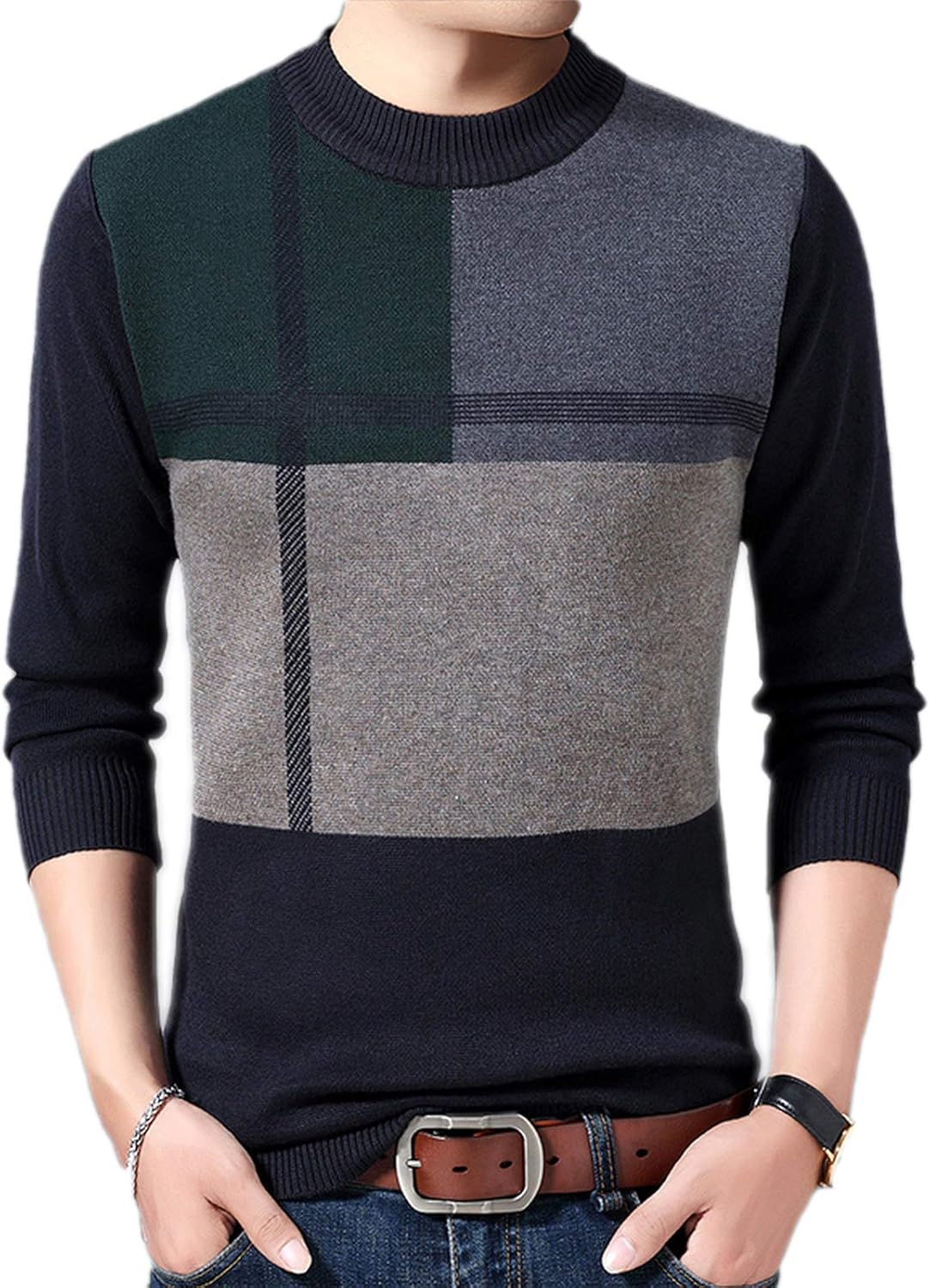 Suéter de lana para hombre con patchwork para hombre Ropa, Zapatos y Accesorios