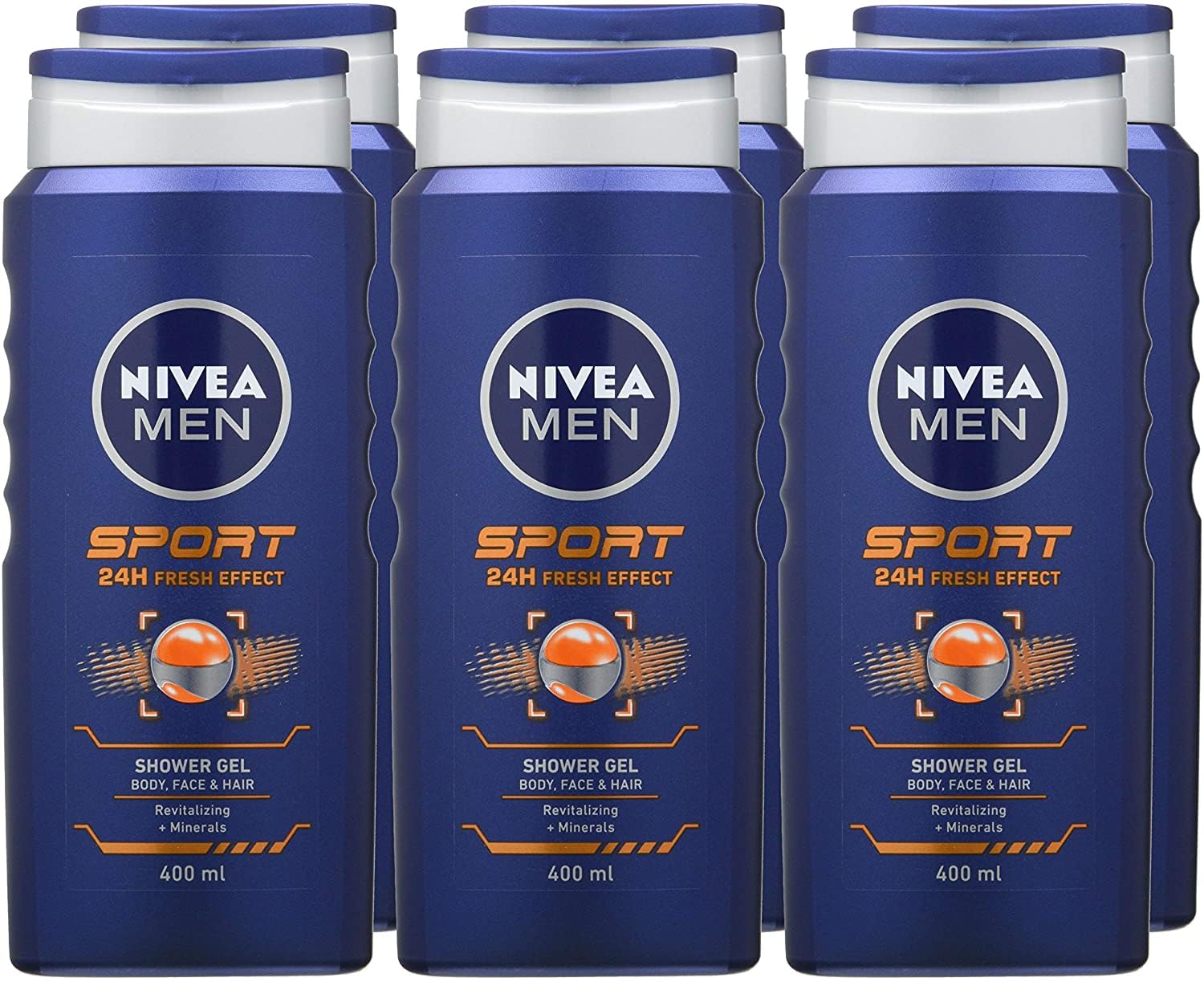 NIVEA MEN Sport Shower Gel (6 x 400ml), Refreshing Body Wash with Lime Scent, All-in-1 Shower Gel for Men, Strong Male Body Wash For Post Sport
