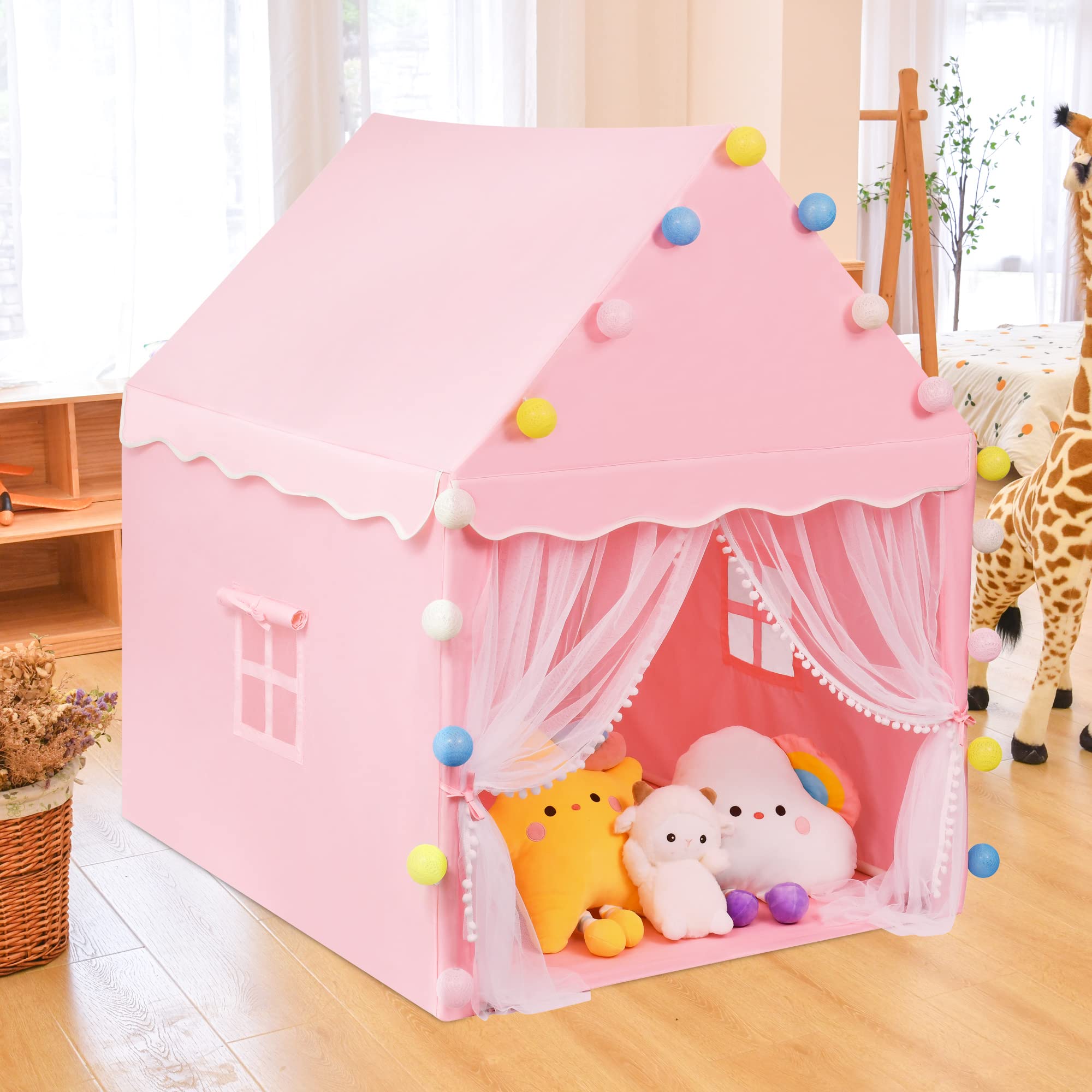 SIFREAW Foldable Kids Play Tent Canvas Children Tent Large Kids Playhouse, Indoor Outdoor Play Tent for Girls & Boys