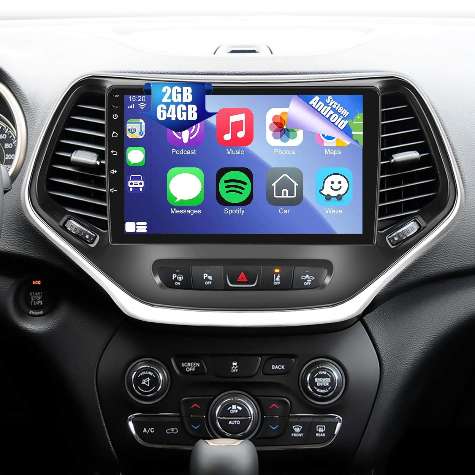 Photo 1 of [2G+64G] Radio for Jeep Cherokee 2013-2018, 10 inch Android Touch Screen Cherokee Car Stereo, Carplay/Android Auto/EQ Audio/1080P/SWC/Bluetooth