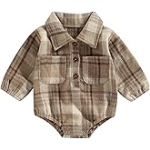 Baby Boy Plaid Shirt Romper Flannel Long Sleeve Oversized Tops Infant Button Down Fall Clothes