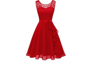 BeryLove Formal Cocktail Dresses Bridesmaid Wedding Guest Short Prom Dress Ruffle Hem Christmas Sleeveless Lace Gowns
