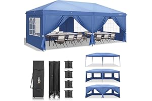 VINGLI 10x20 ft Pop Up Canopy with 6 Sidewalls, Outdoor Gazebo Tent with Carry Bag, Patio Event Tent, Commercial Canopy (Blue)