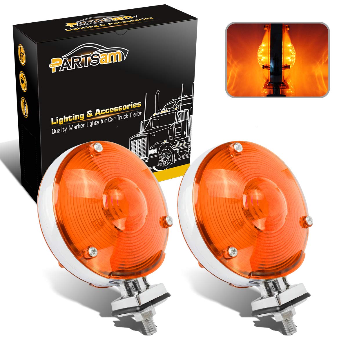 Photo 1 of Partsam 2Pcs LED 4" Round Double Face Star Led Turn Signal Lights Chrome Amber 24 Diodes, Double Face Star Led Pedestal Lights, Dual Face Led Truck Trailer Lights