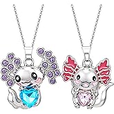 Yolev 2Pcs Cute Axolotl Necklace Crystal Pendant Necklace Blue and Pink Rhinestone Axolotl Necklace Charm Fashion Jewelry Gift for Graduation Birthday Party Christmas Halloween Thanksgiving Day