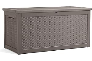 DRATO 320 Gallon Deck Boxes Outdoor Waterproof, Resin Large Lockable Storage Box with Lid, Outdoor Storage Bench Patio Cushio