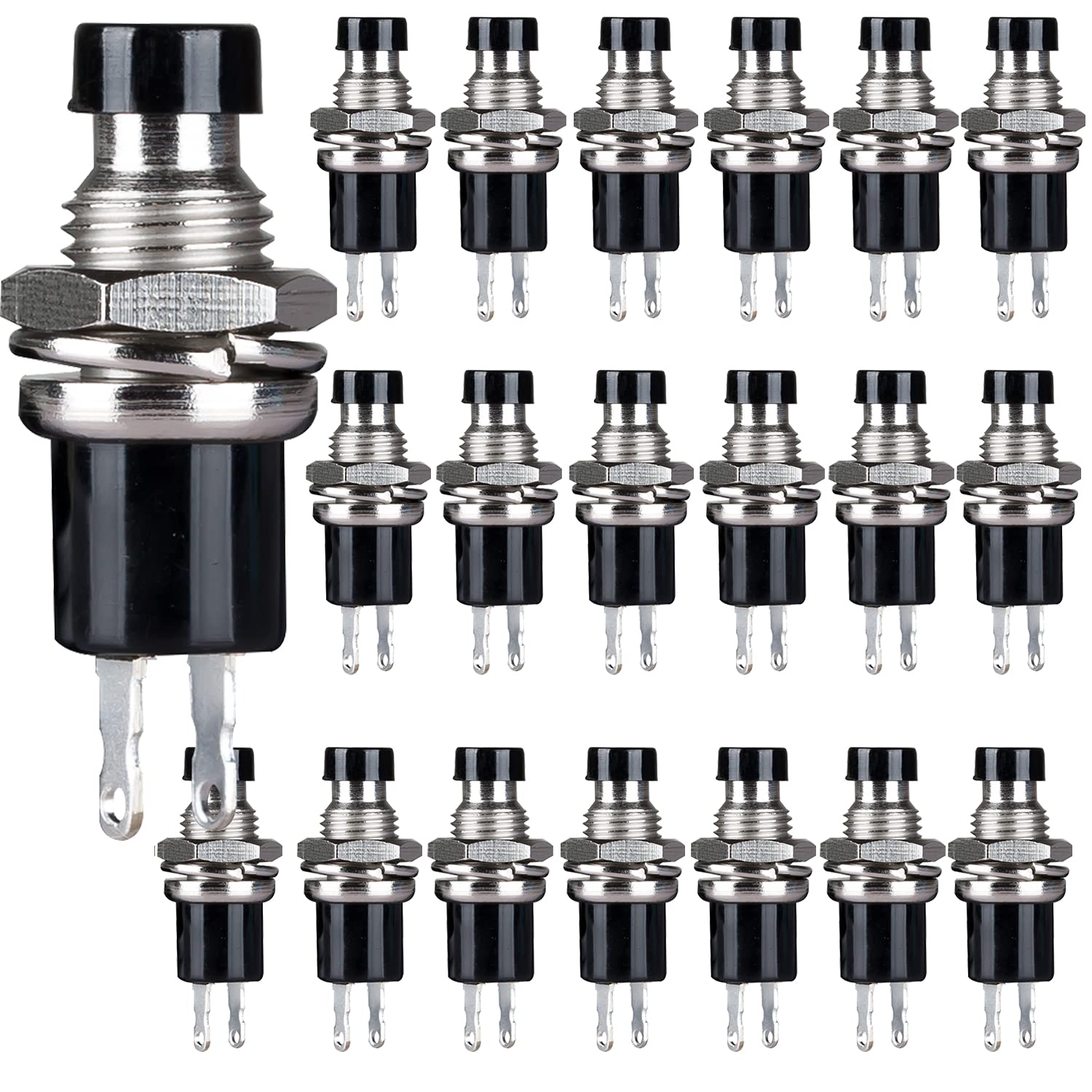 Clyxgs Momentary Switch 1A 250V AC SPST 2 Pin Mini Micro Switch Red Cap 20pcs, black