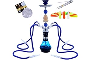 SRKLXYJINT 22'' 4 Hose Hookah Set with Everything Glass Shisha Vase - Include 100 Disposable Tips, 50 Pre-Punched Aluminum Foil (Blue)