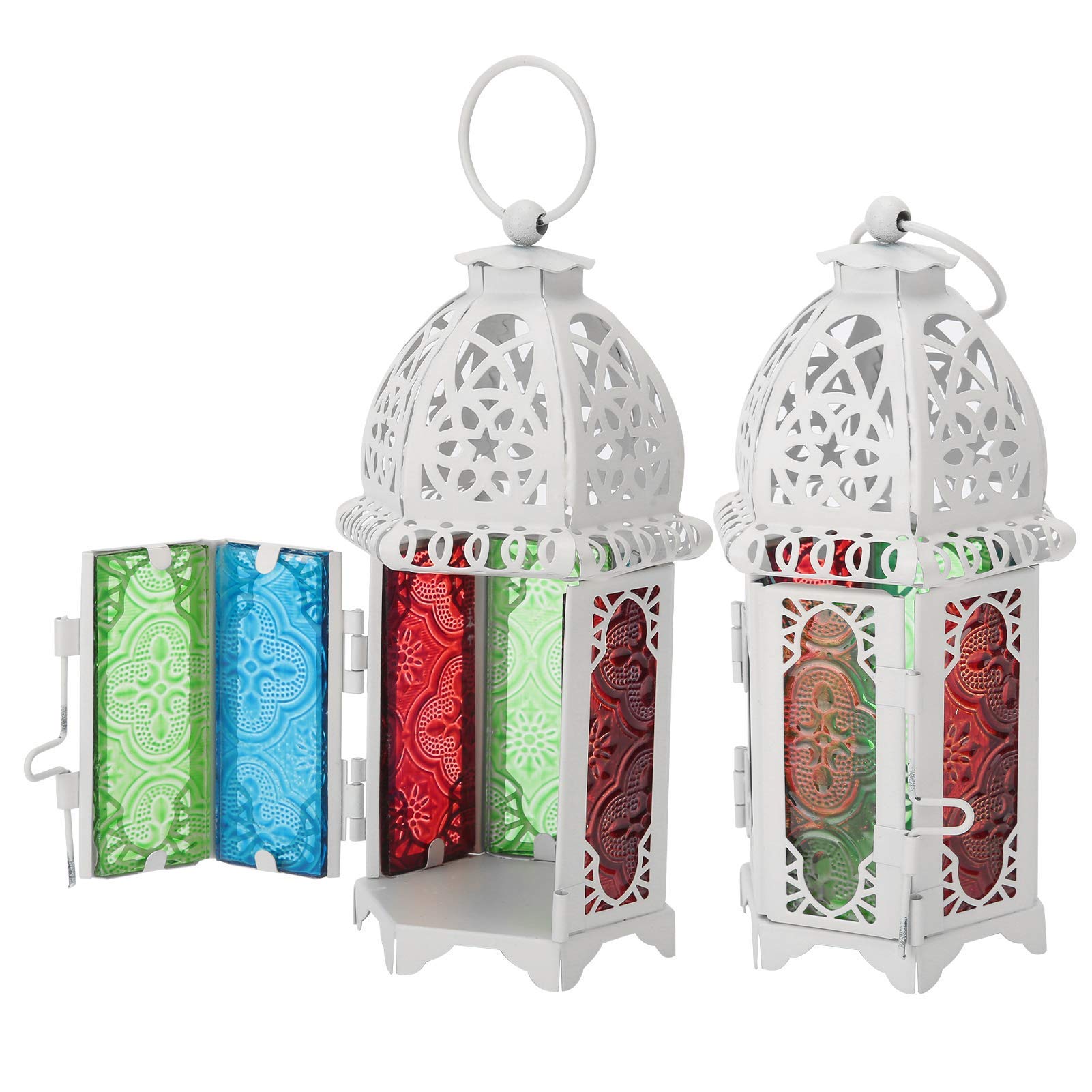 White2Pcs Moroccan Style Candle Lantern 16 x7x7cm Mini Metal Tealight Hanging Lantern for Indoor Outdoor Events Parities and Weddings for Indoor Outdoor Events Parities and Weddings, White Ornaments