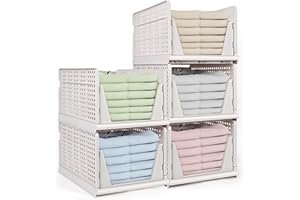 yazi 5XL Stackable Plastic Storage Basket,Closet Storage Bins for Clothes Sweater Organizer for Closet Folding Closet Organizers and Storage Closet Shelf Storage Container for Cupboard Bedroom
