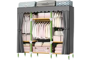 YOUUD 57 Inches Portable Closet Wardrobe Closet Clothes Organizer with 3 Storage Shelves and 3 Hanging Rods, Cloth Closet of 