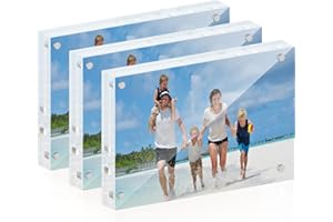 ATZYmolin 4x6 Acrylic Picture Frame 3 Pack, 20mm Thick Magnetic Double Sided Display 20% Thicker- Frameless Clear Transparent Photo Frame for Desktop/Tabletop, Self Standing with Microfiber Cloth