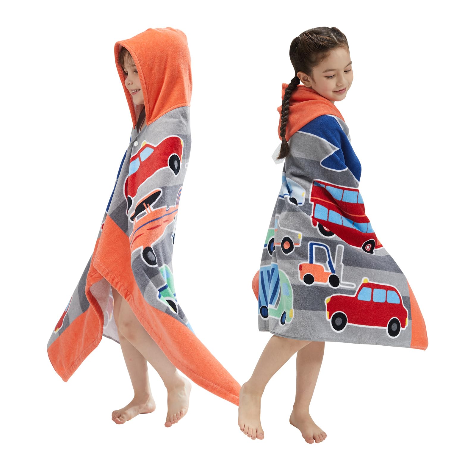 BANGSAUR Children's Hooded Bath Beach Towel, 100% Cotton 50"x30" Wrap, Kids Toddlers Girls Boys 3-12 Years Coverup(Aircraft N)