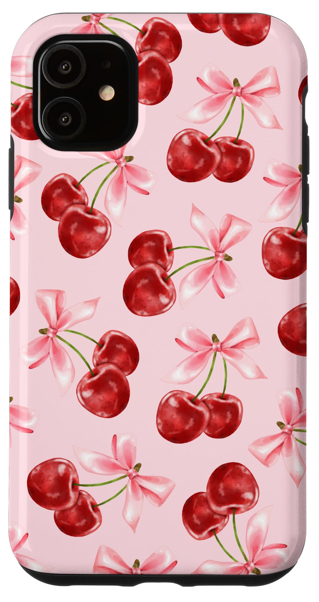 Cherry Phone Case, Pink Girly Phone Cover, Cherries & Bows Case for iPhone 11