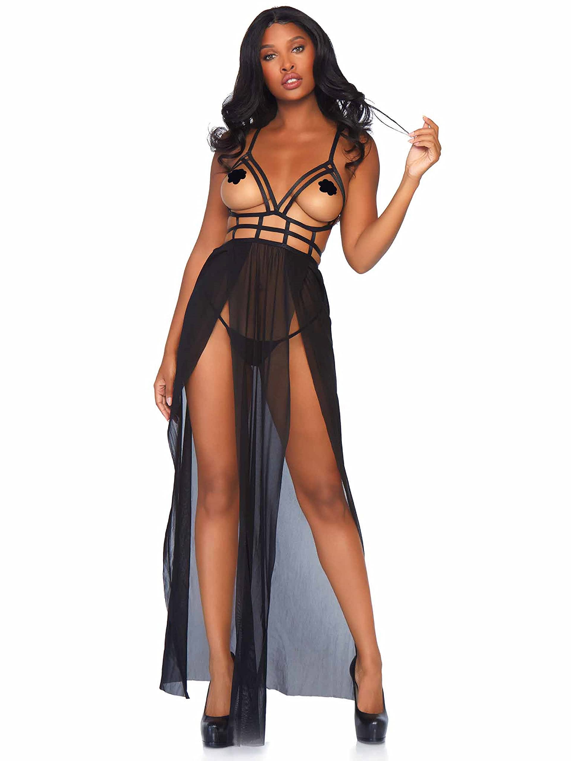 Leg Avenue Cage Maxi Dress and g-String, Black, S/M