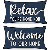PANDICORN Decorative Throw Pillow Covers 12x20 Inch Set of 2 Relax Welcome to Our Home Blue Outdoor Farmhouse Coastal Lumbar Cushion Cases Decorations for Living Room Sofa Couch Porch Decor