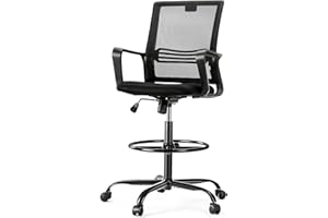 OLIXIS Drafting Chair - Tall Standing Office Desk Chair with Adjustable Foot Ring, Chair with Ergonomic Lumbar Support, Adjustable Height, Breathable Mesh, Darkblack