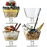 JGKYLDZ Vintage Glass Dessert Bowls, 9oz Clear Ice Cream Dessert Cups, Footed Ice Cream Bowls Glass for Sundaes, Yogurt, Breakfast, Oats, Sorbet, Ice Cream, Cocktail, Condiment, Trifle (4)