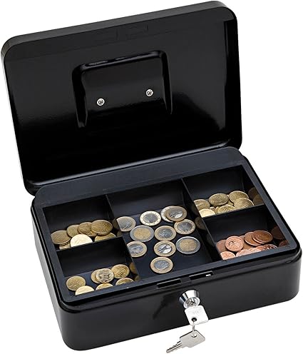 Wedo 145321X - Caja para dinero (25 x 18 x 9 cm, 5 compartimentos), color negro