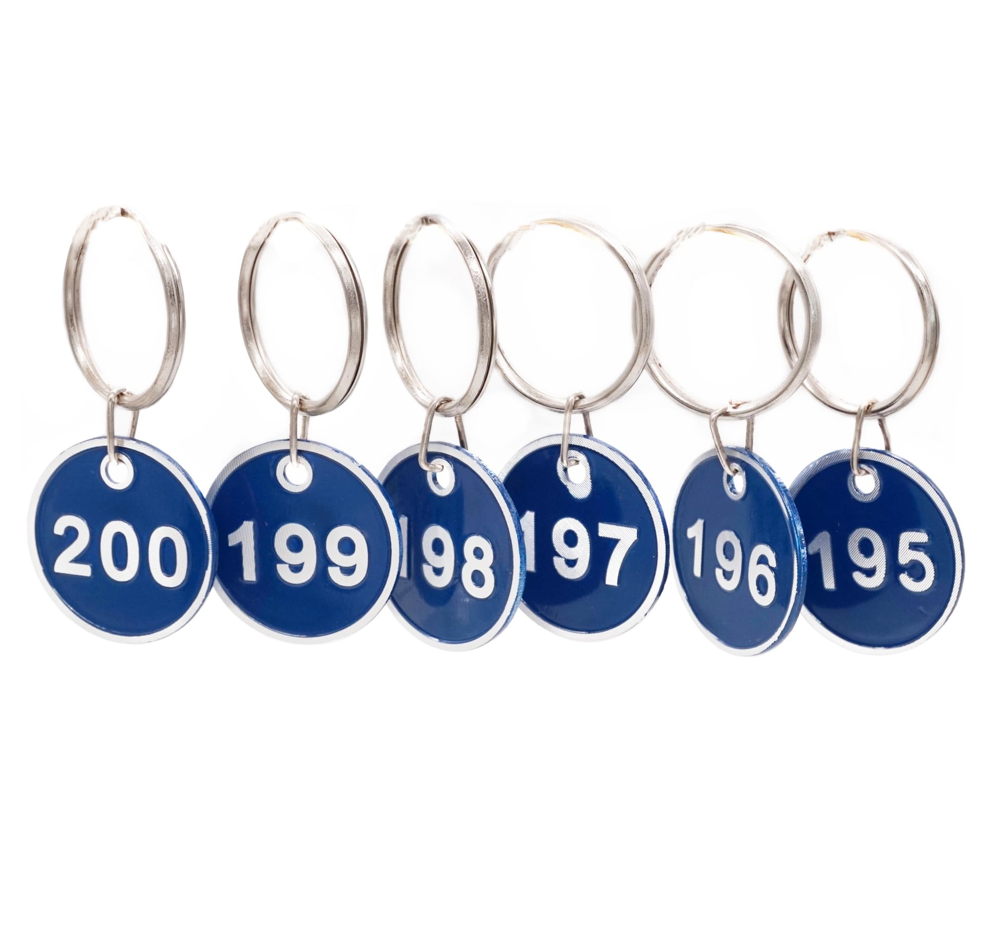 NanTun Aluminum Number Tags with Key Rings - 100 Pack, Numbers 1-100, Blue