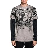 Affliction Men's Long Sleeve T-Shirt, Skull Wing Design, Graphic Print