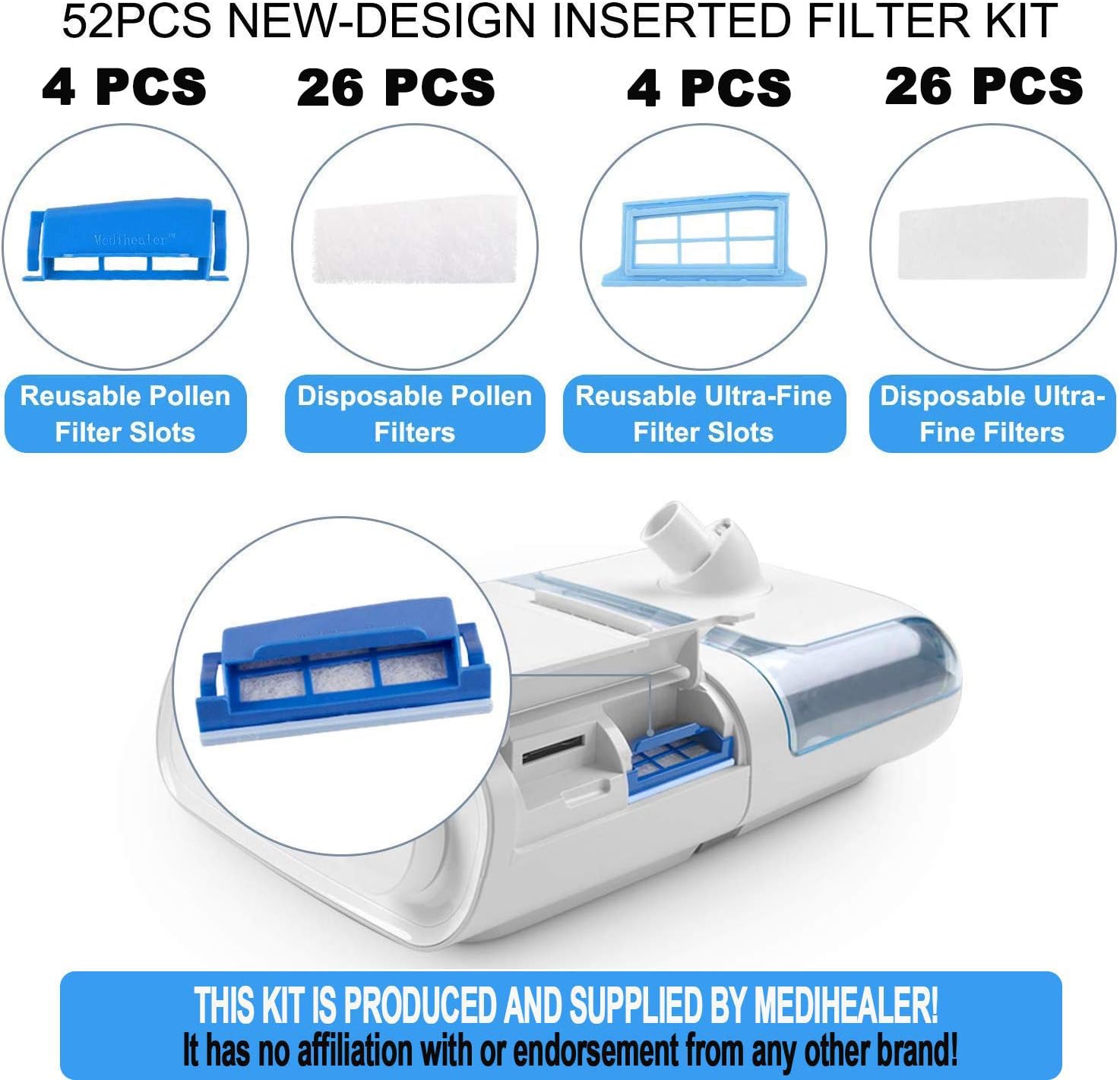 Medihealer Assembly Filter Kit W/ Reusable Pollen Slots 52Pack For