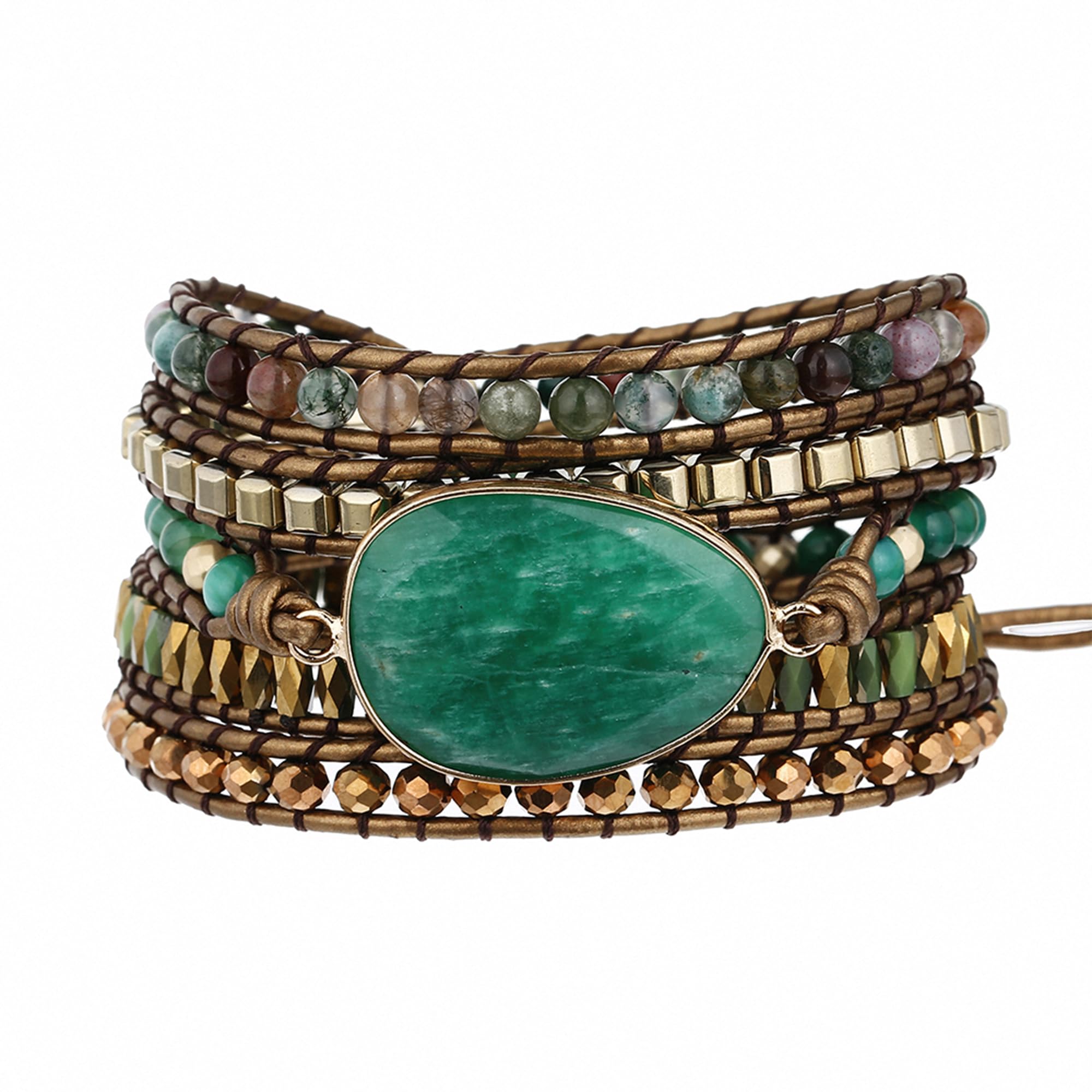 Plumiss Bohemia 5 Wraps Green Aventurine Bracelet Handmade Multilayer Beaded Jewellery For Women