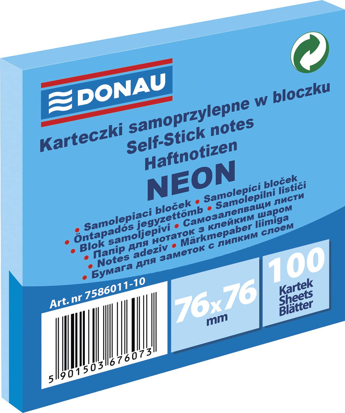 Karteczki samoprzylepne w bloczku 76x76mm 100 kartek neon niebieski