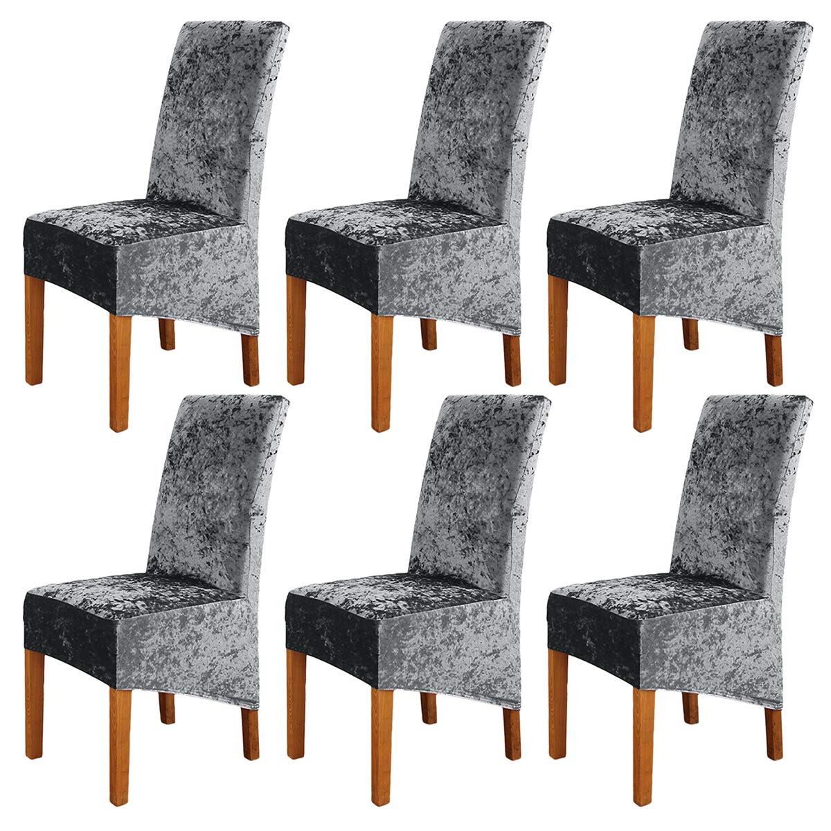 ele ELEOPTION Crushed Velvet Stretchable Elastic Chair Covers for Dining Room Wedding Banquet Party Decoration, XL High Back Chair Protector Slipcover (Dark-Gray, Pack of 6)