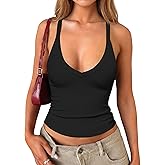 Darong Women's V Neck Tank Tops with Built-in Bra Racerback Basic Summer Camisole Ribbed Slim Fit Sleeveless Shirts