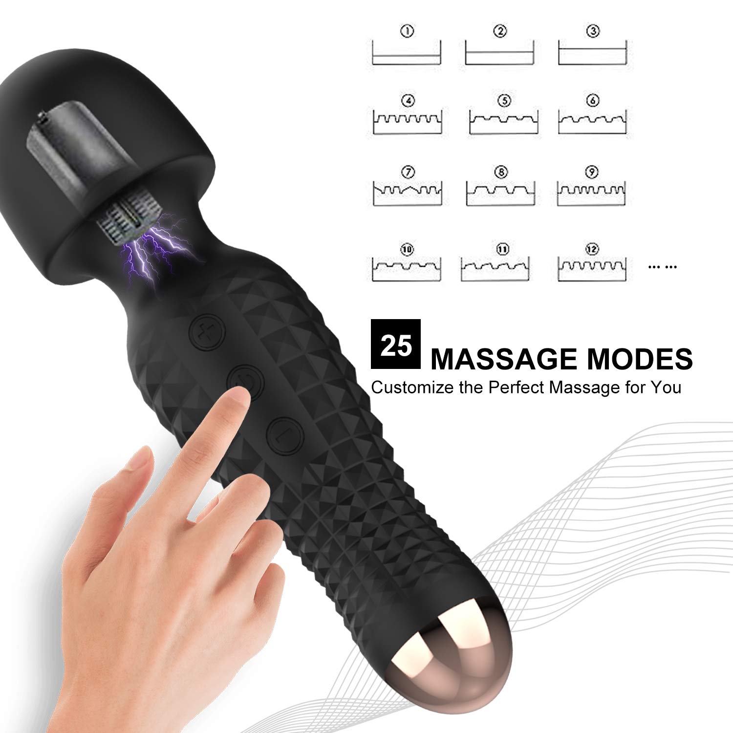 Personal Therapeutic Massage Wands, Handheld Cordless Massage Wand Rechargeable with 12 Powerful Vibration Modes for Full Body Massaging Sports Recovery & Muscle Aches Original Magic Wands (Black)