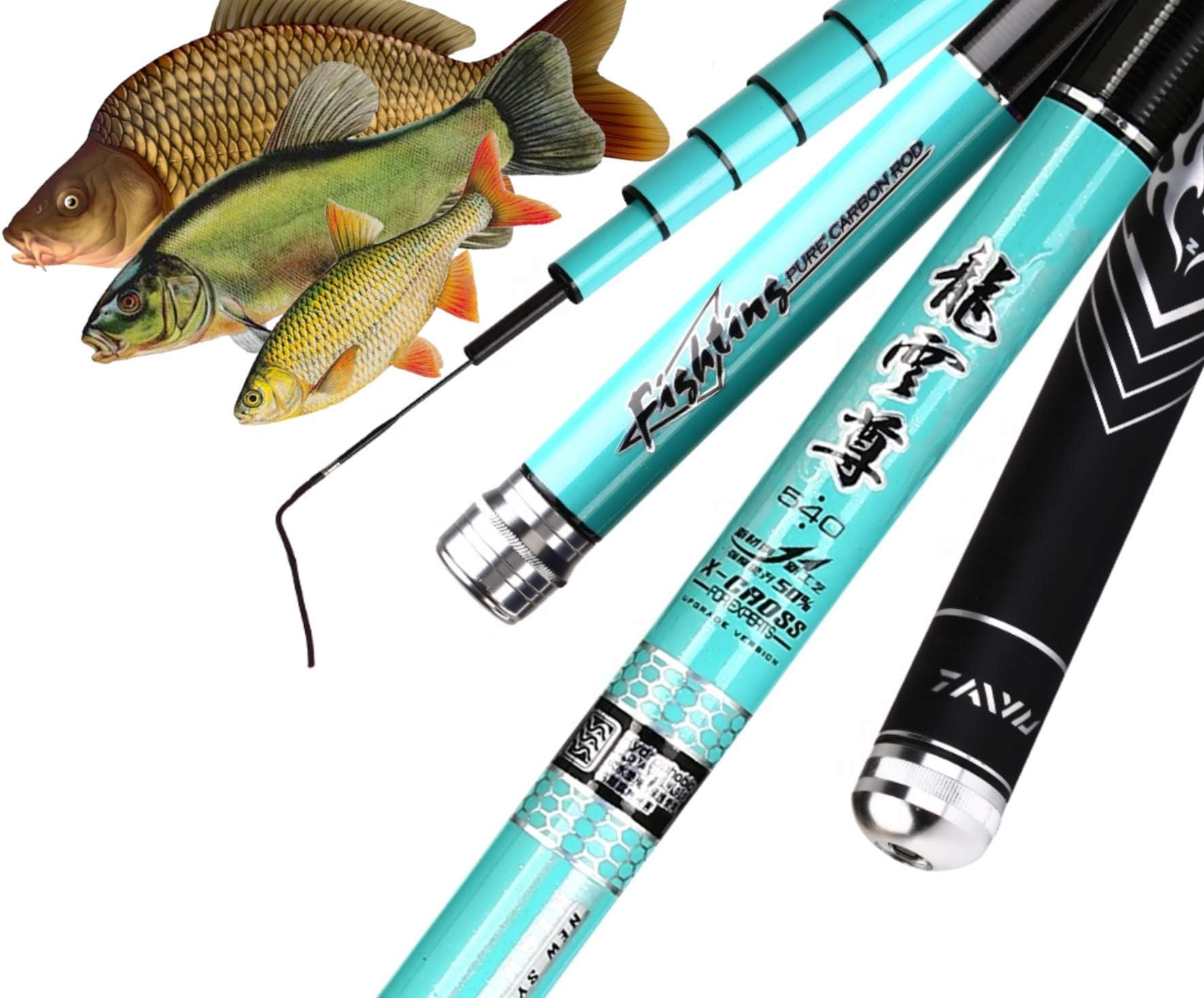 Laser Fishing Chinese Fishing Rod - Lightweight Powerful Telescopic Carbon Fishing Carp 5 m 7 m Fish up to 8 kg
