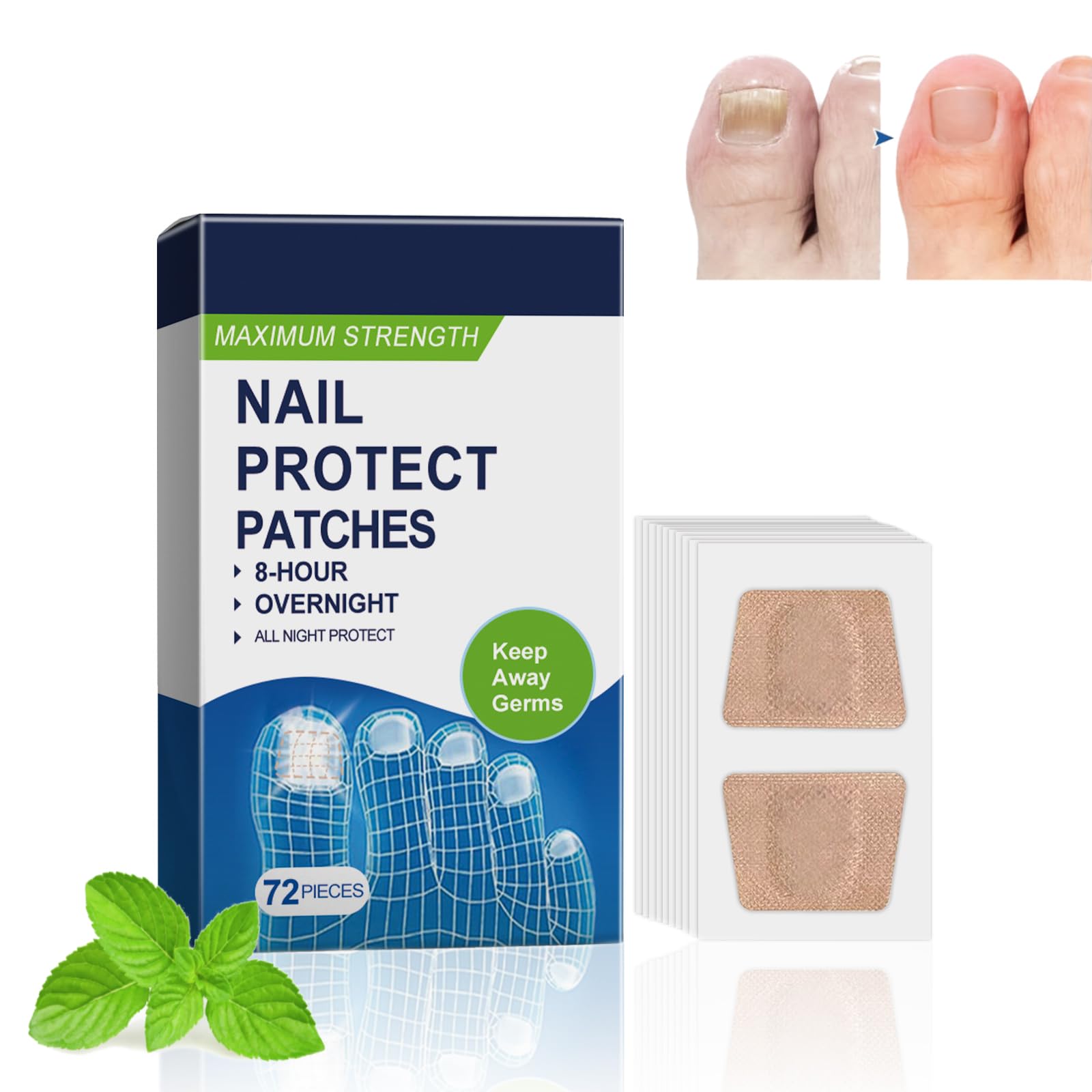 JORUN 72 Pcs Fungal Nail Treatment Patches - Fungal Nail Treatment for Toenails Extra Strong 8 Hours Repair - Natural Fungal Nail Patches Nighttime Fungus Nail Treatments