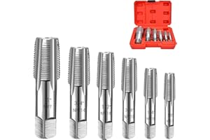 JAMHEXOU 6-Piece NPT Pipe Tap Set, 1", 3/4", 1/2", 3/8", 1/4", 1/8" Taps Threading Tool, Precision Carbon Steel Tap Set for C