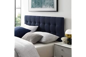 Modway Emily Tufted Button Linen Fabric Upholstered King Headboard in Navy
