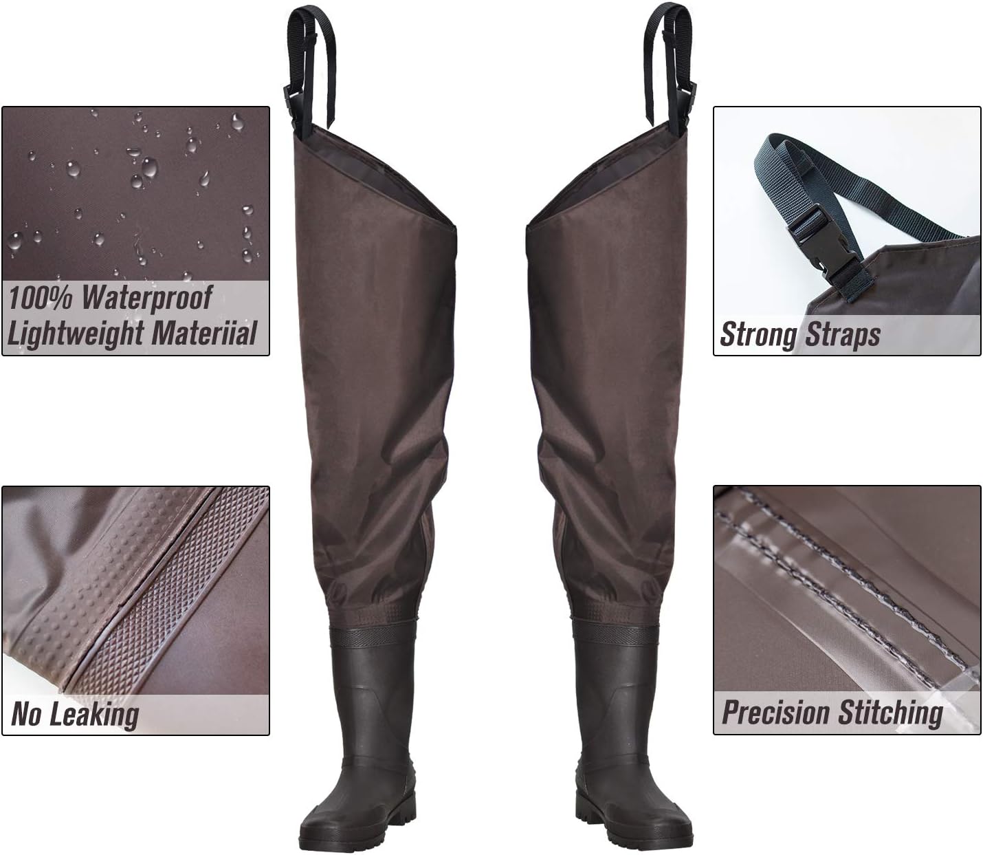 OXYVAN Hip Waders Lightweight Fishing Waders for Men Women with Boots 2-Ply PVC/Nylon Waders for Women Men with Boots (Green and Brown) : Sports & Outdoors