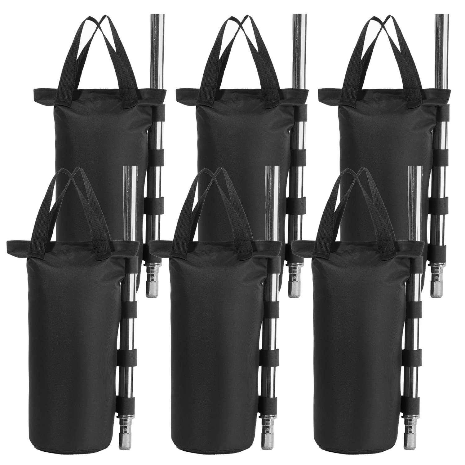 YELAIYEHAO Grade Heavy Duty Double-Stitched Weights Bag, Leg Weights for Pop up Canopy Tent Weighted Feet Bag Sand Bag outdoor bag Black (6 PCS Round-7.6X20 INCH, Black)