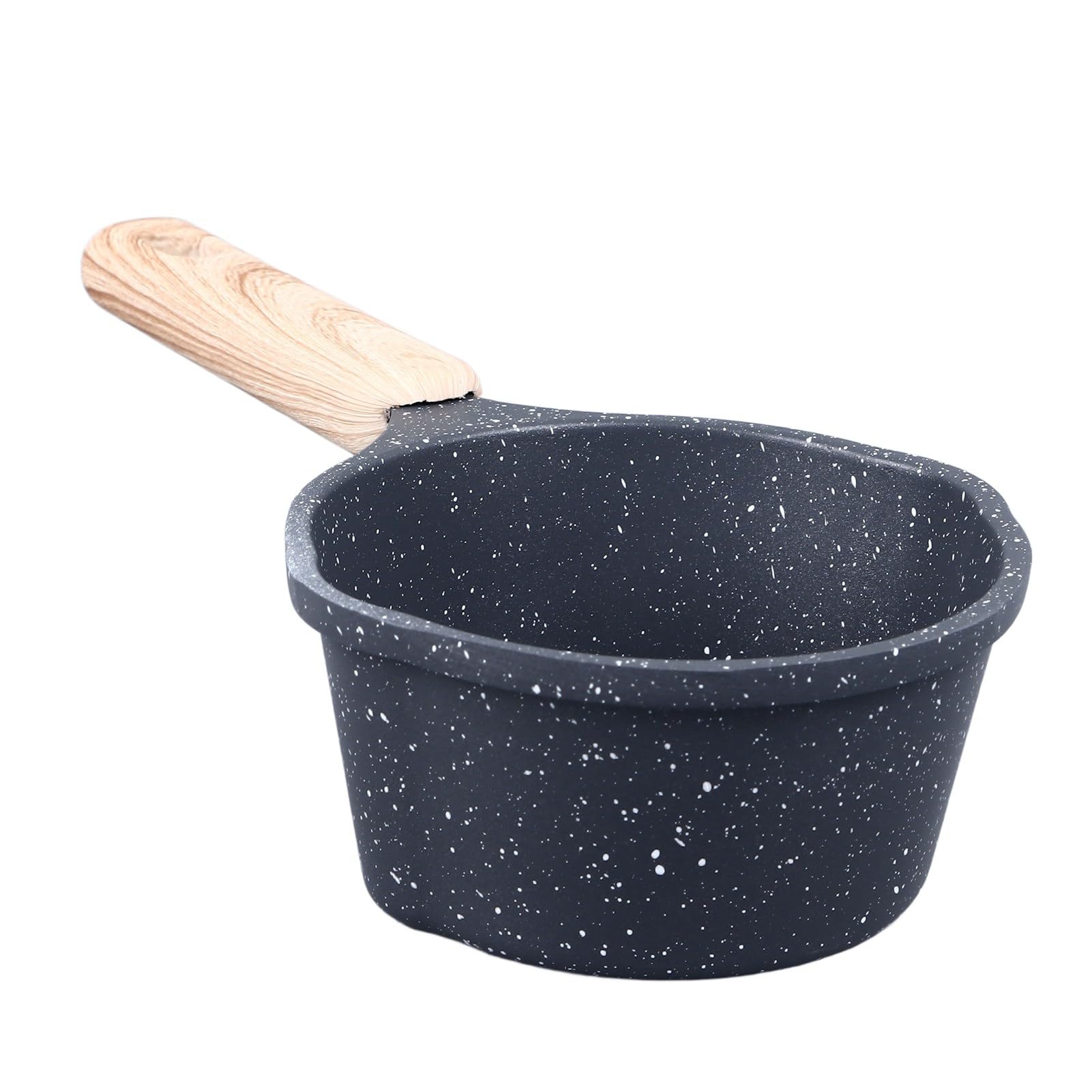 Nonstick Sauce Pan, Small Milk Pot Pan with Pour Spouts, Wooden Handle, Multipurpose Pots, Easy to Clean, Small Kitchen Pots, Saucepan for Pouring Oil, Milk Heating, Frying (Black)