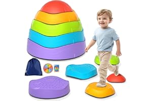 CL FUN Balance Stepping Stones for Kids, Non-Slip Sensory Stepping Stones with Storage Bag to Enhance Balance, Sensory Coordination, Gift for Toddler Ages 3 4 5 6 7 8 Years, Indoor and Outdoor Play (5 Pcs)